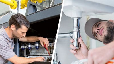 Ein Techniker arbeitet konzentriert an einer Maschine, während er mit einem Schraubendreher an einem Teil herumfummelt.